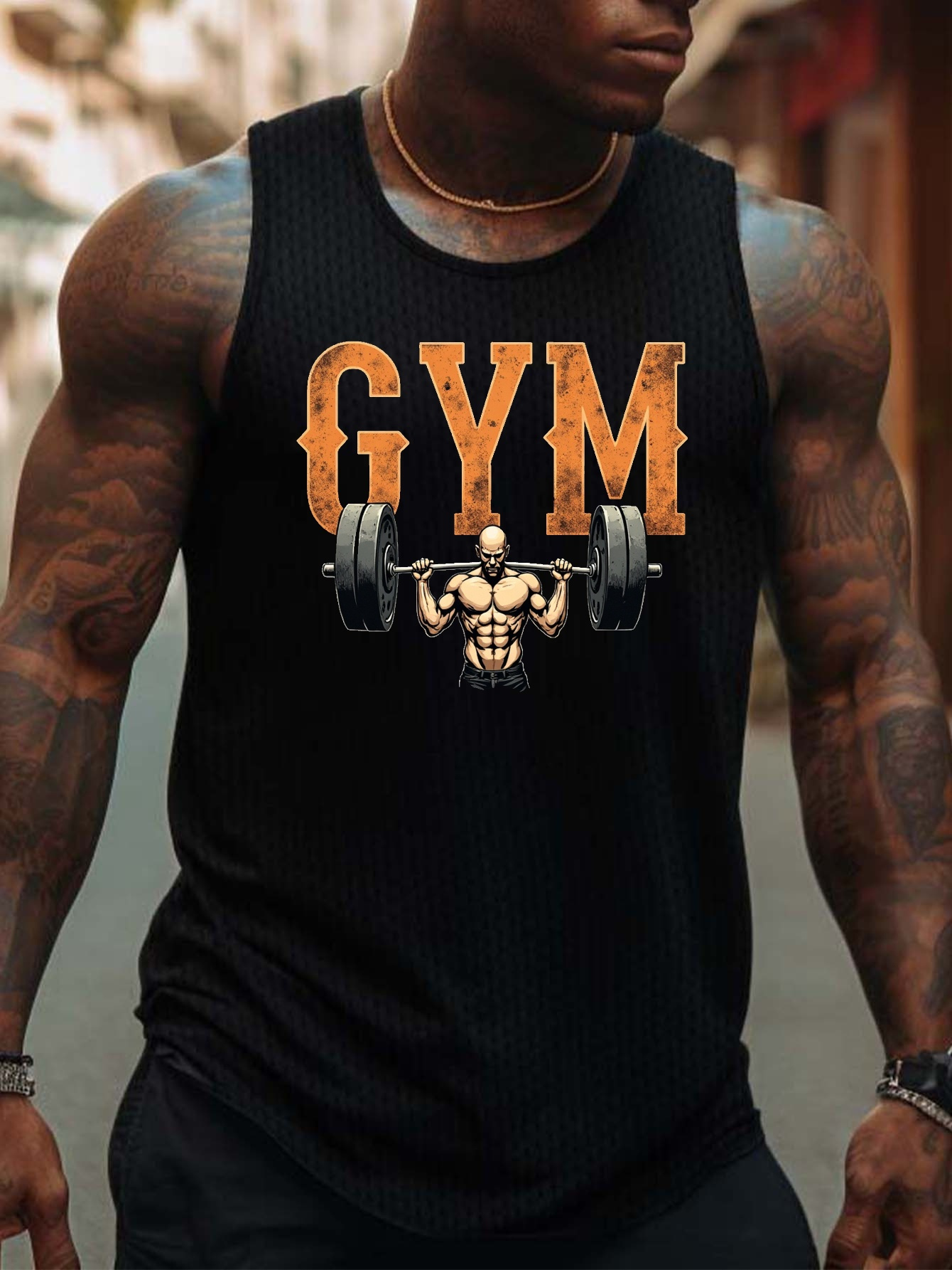 Outdoor Sports - Men's fitness vest with fitness-themed patterns